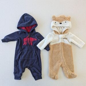 Pair Of Winter Fleece Footies - Hooded, Bear, Fox